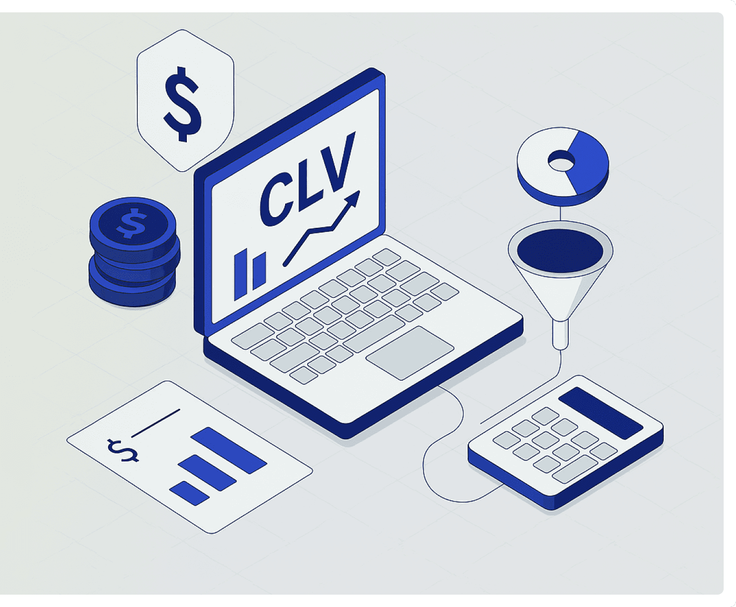 Customer lifetime value scene with charts and avatars